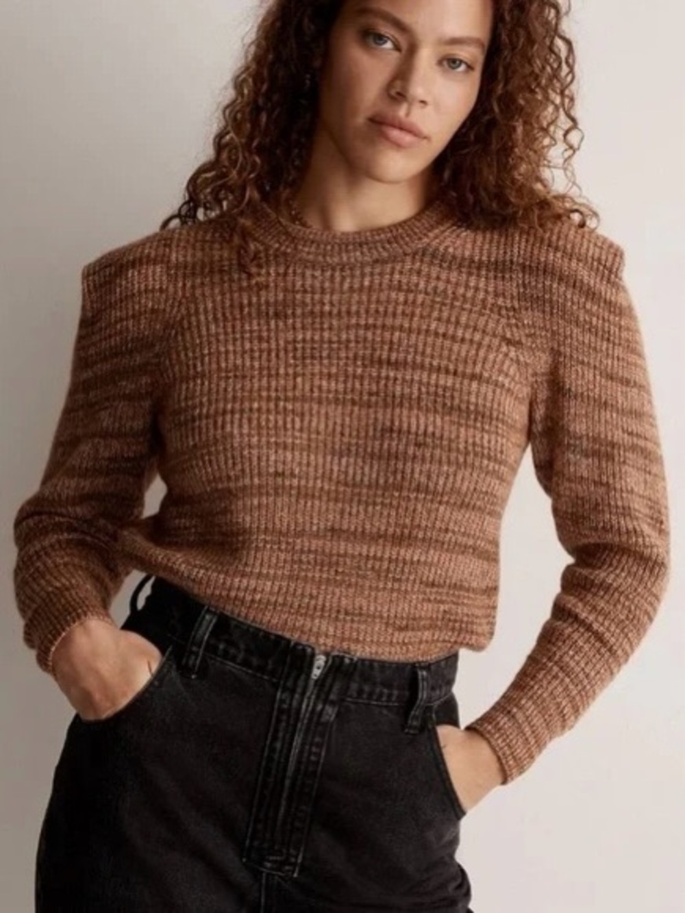 Madewell Prentiss Sweater Spacedye Shoulder Tuck Pullover Autumn Brown Sz L